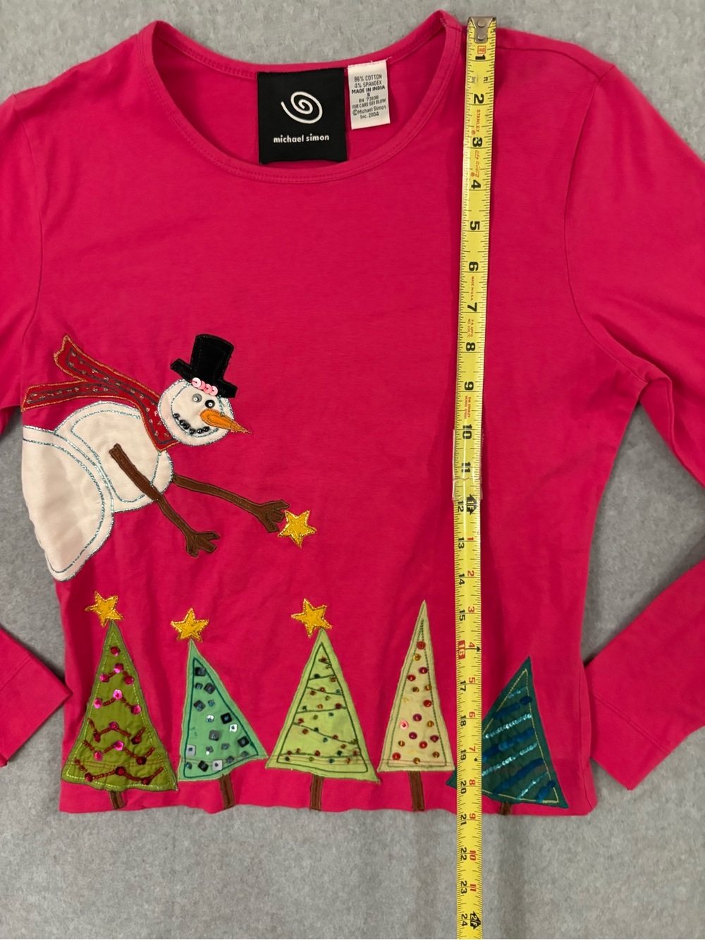 Vintage Y2K Michael Simon 2004 Christmas Snowman Sequin Tree Shirt Women’s Small - Picture 3 of 7